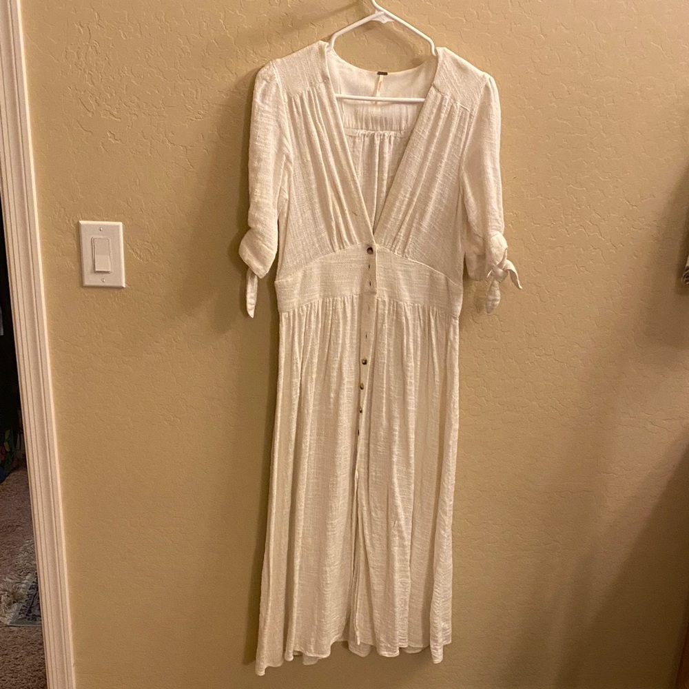 Free People Love My Life Cream Button-Down Dress